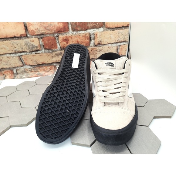 Vans  Knu Skool Peyote Cream White Black Mid Suede Nylon Skate Shoes Men sz 12 - Picture 7 of 11